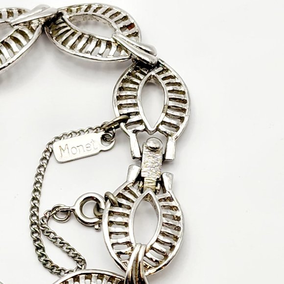 Vintage Monet Mid-Century Silver-Tone Open Link Bracelet w/Safety Chain - Picture 10 of 10